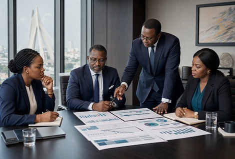 Conseillers de KW Finance Advisory élaborant un plan de restructuration avec des dirigeants africains